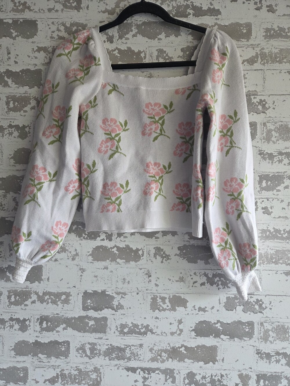 Willow & Wind Floral Square Neck Top Puff Sleeve Cottagecore Blouse Small